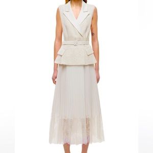 Self portrait Sleeveless Tailored Bouclé and Chiffon Midi Dress